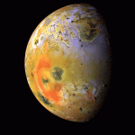 The surface of Io, resurfaced by volcanoes.